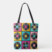  Vinyl Records Retro Achtergrond Tote Bag (Achterkant)