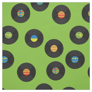 Vinyl Records Retro Music Avocado Green Stof