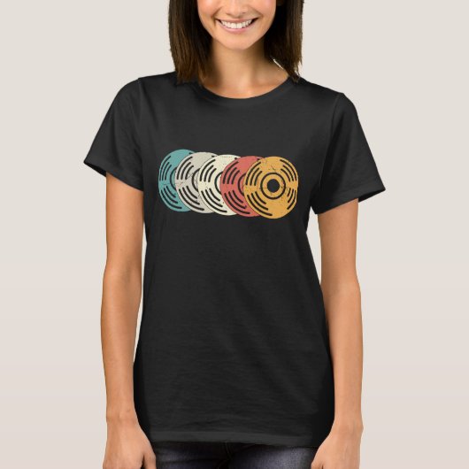  vinyl records retrokleuren t-shirt (Voorkant)