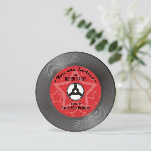 Vinyl Retro Feest Rood Kaart (Staand voorkant)