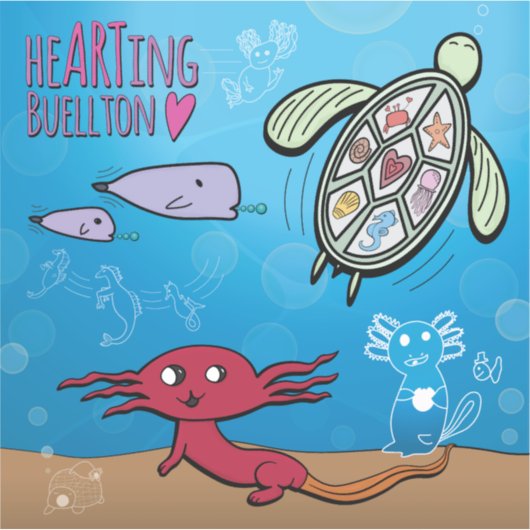 Vinyl Sticker - Axolotls in het Zee- Buellton.Art (Voorkant)