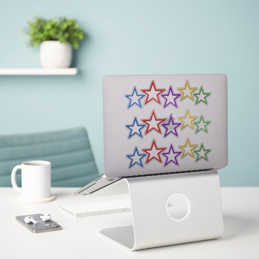 Vinyl sticker - gekleurde sterren (Laptop op bureau)