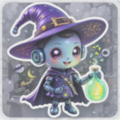 Vinyl Sticker Kawaii Witch Robot met toverdrank (Voorkant)