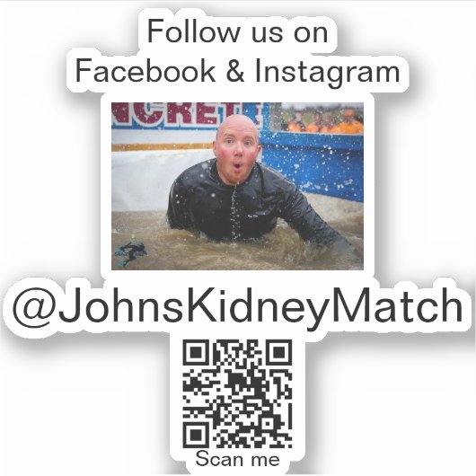 Vinyl Sticker - Venster Cling - @JohnsKidneyMatch (Voorkant)
