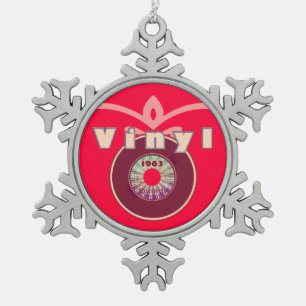 Vinyl! verslag 45 van 1963 tin sneeuwvlok ornament