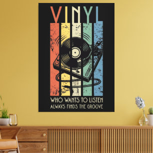 Vinyl Vibes – Vindt Altijd de Groove Retro Muziek Canvas Afdruk