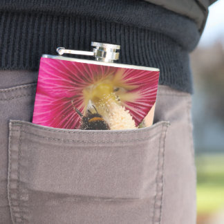 Vinyl wrapped flask Hollyhock bumble bee Heupfles