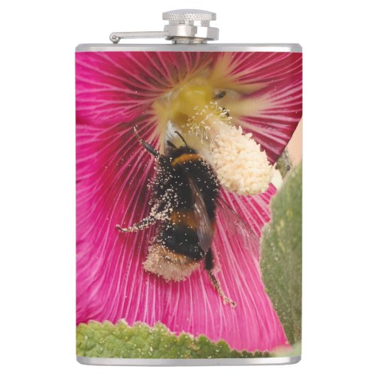 Vinyl wrapped flask Hollyhock bumble bee Heupfles (Voorkant)