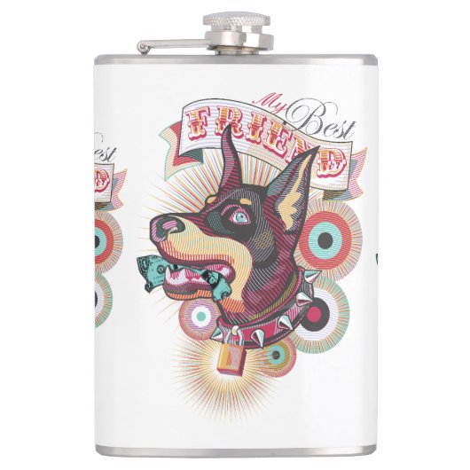 Vinyl Wrapped Flask – Urban Loyalty Doberman Art Heupfles (Voorkant)