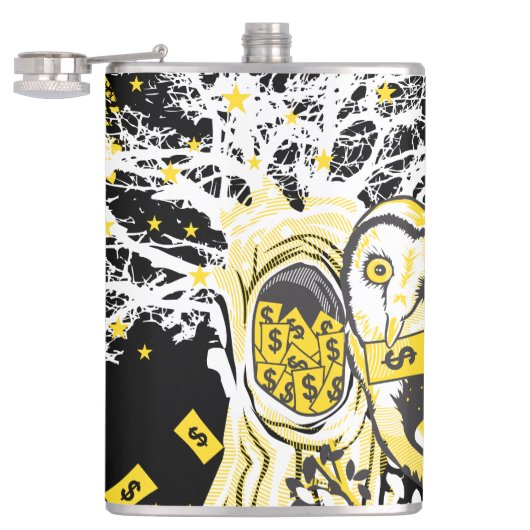 Vinyl Wrapped Flask – Urban Tree Owl & Wealth Heupfles (Geopend)