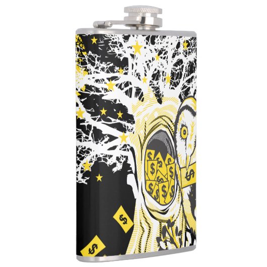 Vinyl Wrapped Flask – Urban Tree Owl & Wealth  Heupfles (Rechts)