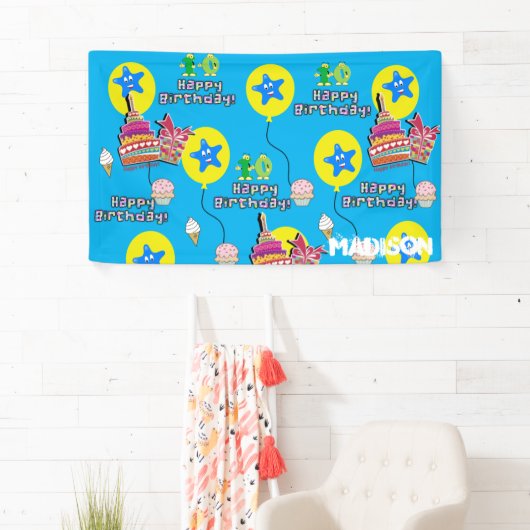 Vinylbanner, Happy 10th Birthday Banner, #10 Blue Spandoek (Insitu)