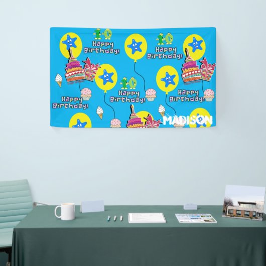 Vinylbanner, Happy 10th Birthday Banner, #10 Blue Spandoek (Beurs)