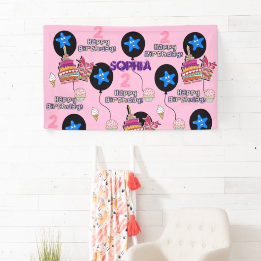 Vinylbanner, Happy 2nd Birthday Banner, #2nd Spandoek (Insitu)