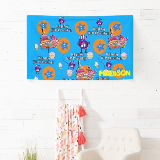 Vinylbanner, Happy 6th Birthday Banner, #6 Blue Spandoek (Insitu)