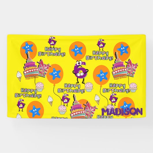 Vinylbanner, Happy 6th Birthday Banner, #6 Spandoek (Horizontaal)