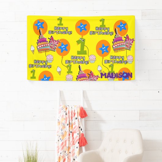 Vinylbanner, Happy First Birthday Banner, #1 Spandoek (Insitu)