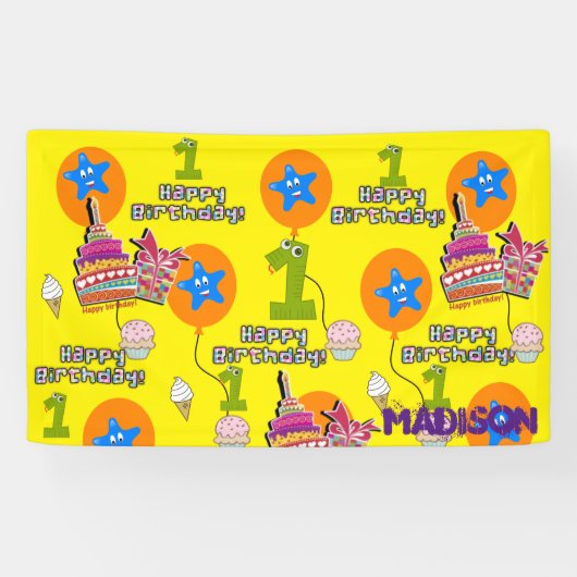 Vinylbanner, Happy First Birthday Banner, #1 Spandoek (Horizontaal)