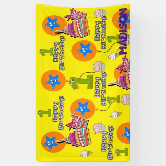 Vinylbanner, Happy First Birthday Banner, #1 Spandoek (Verticaal)