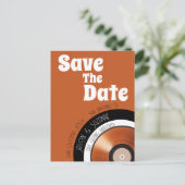 Vinylplaat 70s retro terracotta verbrand oranje aankondigingskaart (Staand voorkant)