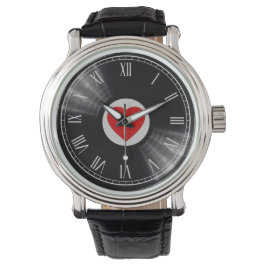Vinylplaat en muziek elementen horloge