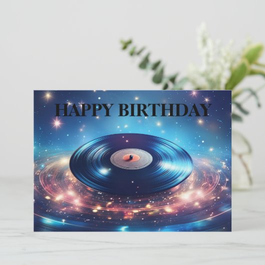  vinylplaat met sterretjes feestdagenkaart (Staand voorkant)