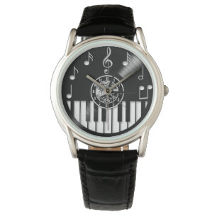 Vinylplaat piano en muziek elementen horloge