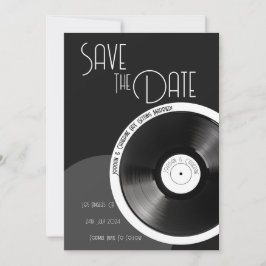 Vinylplaat Retro 70er Zwart en Wit Minimalistisch Save The Date