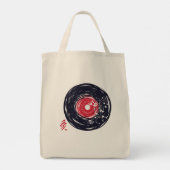 Vinylplaat Retro Grunge Met Sakura Bloesem Tote Bag (Achterkant)