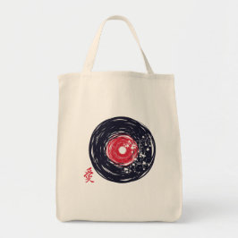 Vinylplaat Retro Grunge Met Sakura Bloesem Tote Bag