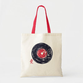 Vinylplaat Retro Grunge Met Sakura Bloesems Tote Bag
