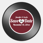 Vinylplaat rode bruiloft met als datum opslaan ronde sticker (Voorkant)