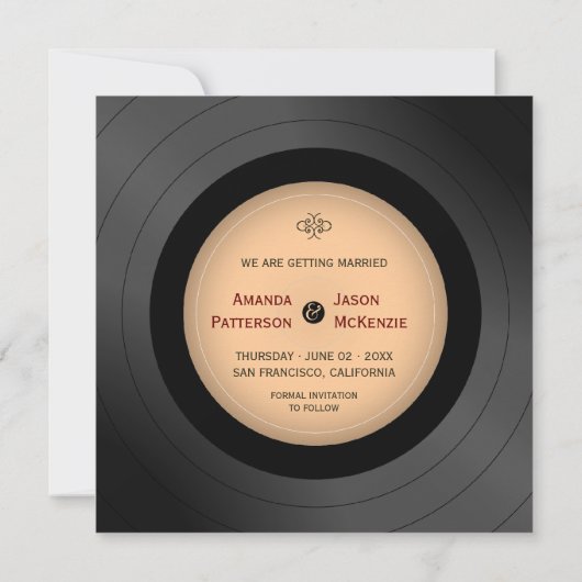 Vinylplaten Retro Save the Date uitnodiging (Achterkant)