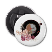 vinylplatenspeler dank je stickers cadeau labels button flesopener (Voorkant)