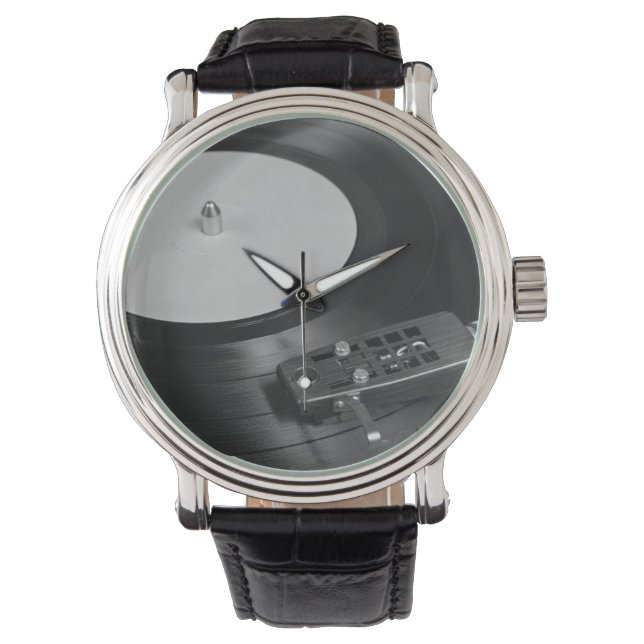 Vinylrecord afspelen op overzicht Platenspeler Horloge (Voorkant)