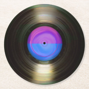 Vinylrecord blauw en Paars Ronde Kartonnen Onderzetter