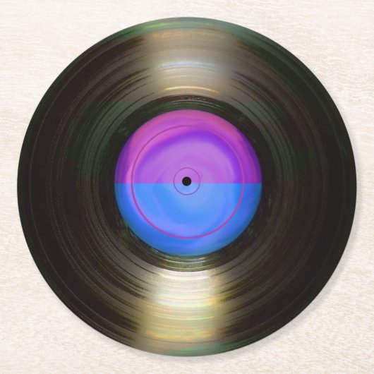 Vinylrecord blauw en Paars Ronde Kartonnen Onderzetter (Voorkant)