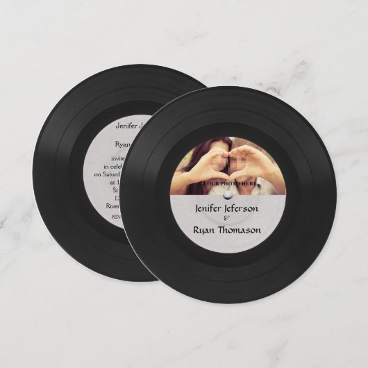 vinylrecord foto bruiloft Uitnodiging (Voorkant / Achterkant)