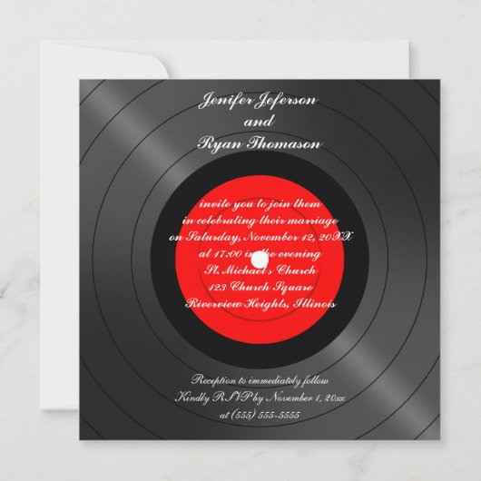 vinylrecord huwelijksuitnodiging kaart (Achterkant)