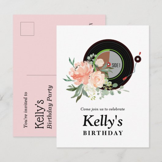 vinylrecord jarig Briefkaart Uitnodiging (Voorkant / Achterkant)