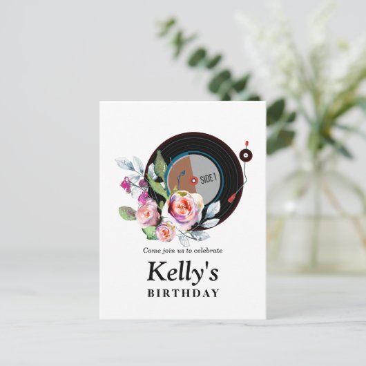 vinylrecord jarig Briefkaart Uitnodiging (Staand voorkant)