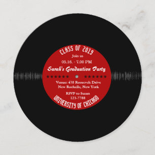 vinylrecord Retro Modern Chic Afstuderen Invite Kaart