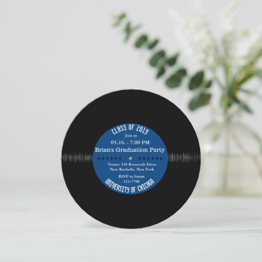 vinylrecord Retro | Modern Chic Afstuderen Invite Kaart (Staand voorkant)