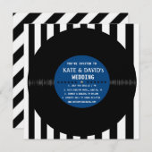 vinylrecord Retro | Modern Wedding Invite (blauw) Kaart (Voorkant / Achterkant)