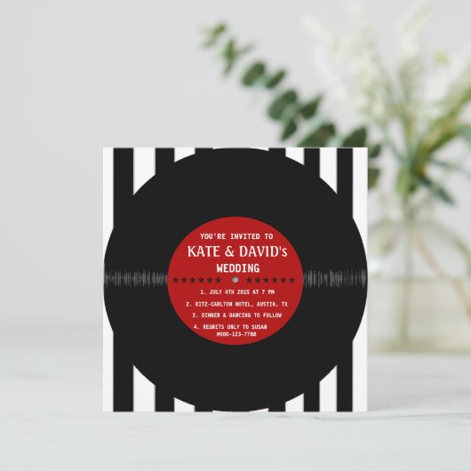 vinylrecord Retro | Moderne uitnodiging voor bruil (Staand voorkant)
