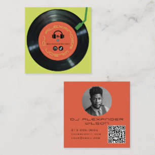 Vinylspeler DJ Lime Groen Foto QR Vierkante Visitekaartje