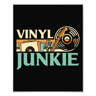 Vinylverslaafde LP-platen DJ-draaitafel Muziekcoll Foto Afdruk