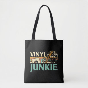 Vinylverslaafde LP-platen DJ-draaitafel Muziekcoll Tote Bag