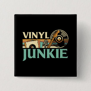 Vinylverslaafde LP-platen DJ-draaitafel Muziekcoll Vierkante Button 5,1 Cm
