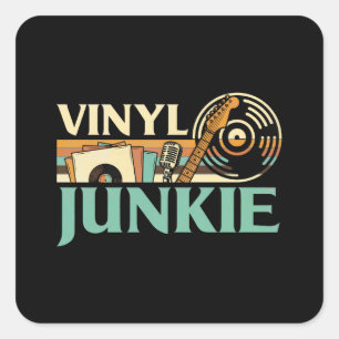 Vinylverslaafde LP-platen DJ-draaitafel Muziekcoll Vierkante Sticker